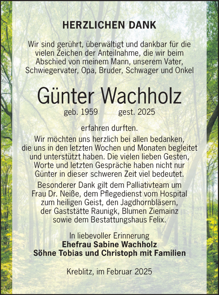 Traueranzeige für Günter Wachholz vom 08.03.2025 aus Lausitzer Rundschau