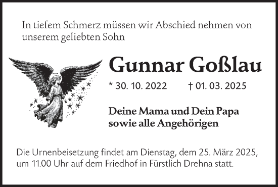 Traueranzeige von Gunnar Goßlau von Lausitzer Rundschau