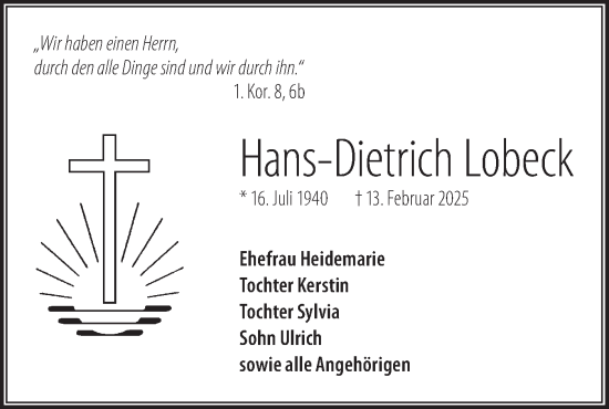 Traueranzeige von Hans-Dietrich Lobeck von Lausitzer Rundschau