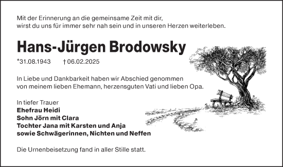 Traueranzeige von Hans-Jürgen Brodowsky von Lausitzer Rundschau