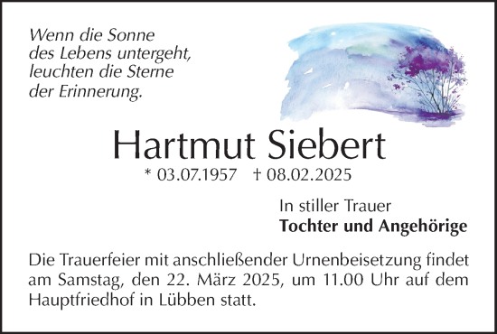 Traueranzeige von Hartmut Siebert von Lausitzer Rundschau