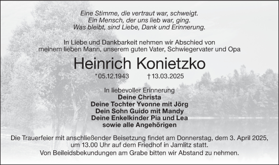 Traueranzeige von Heinrich Konietzko von Lausitzer Rundschau