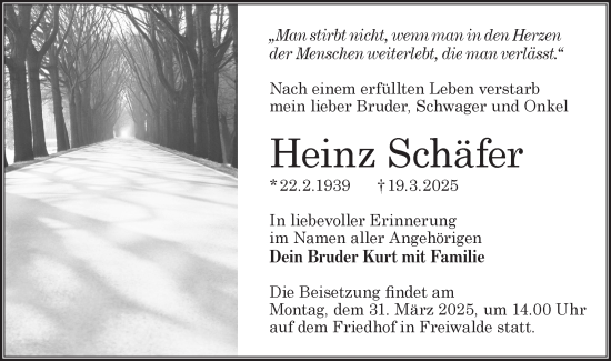 Traueranzeige von Heinz Schäfer von Lausitzer Rundschau