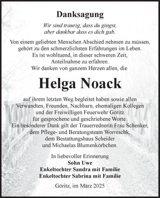 Traueranzeige von Helga Noack von Lausitzer Rundschau