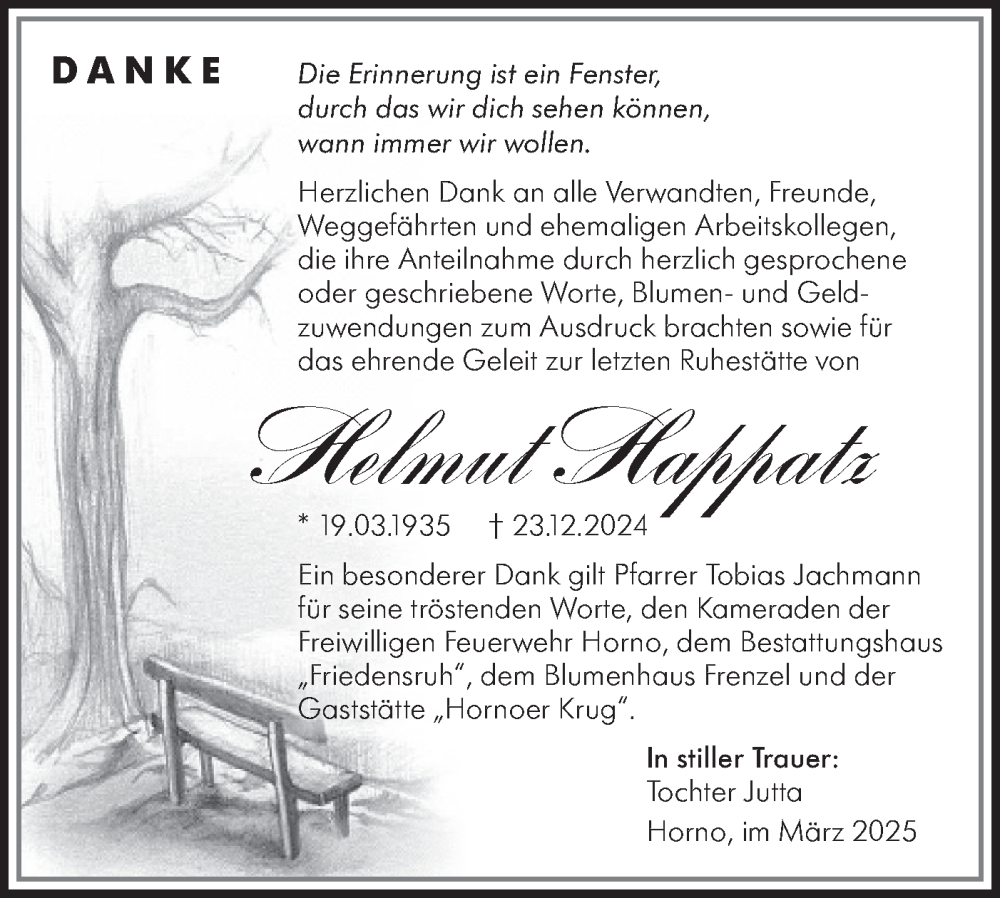  Traueranzeige für Helmut Happatz vom 22.03.2025 aus Lausitzer Rundschau