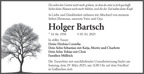 Traueranzeige von Holger Bartsch von Lausitzer Rundschau