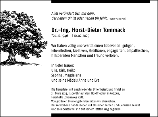 Traueranzeige von Horst-Dieter Tommack von Lausitzer Rundschau