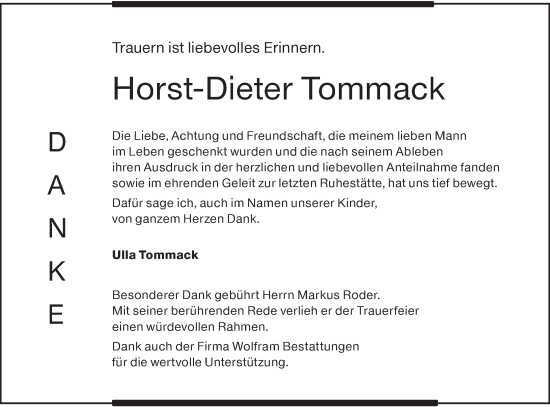 Traueranzeige von Horst-Dieter Tommack von Lausitzer Rundschau