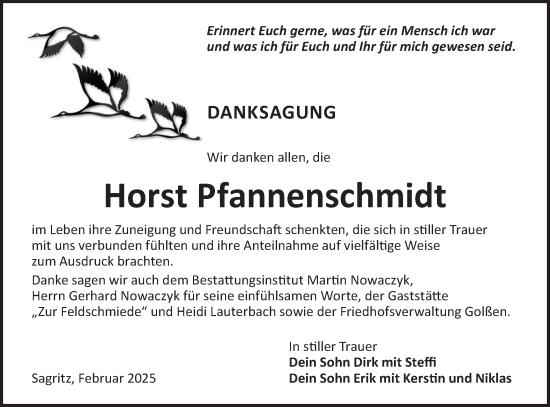 Traueranzeige von Horst Pfannenschmidt von Lausitzer Rundschau