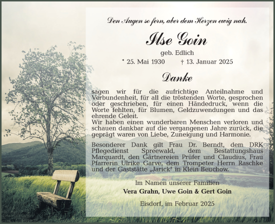 Traueranzeige von Ilse Goin von Lausitzer Rundschau