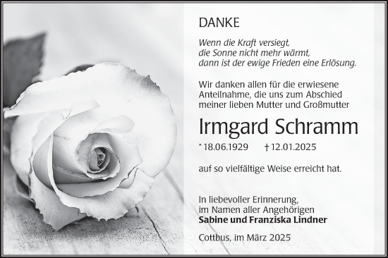 Traueranzeige von Irmgard Schramm von Lausitzer Rundschau