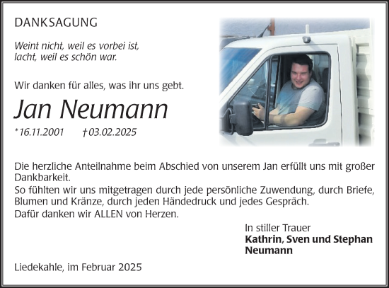 Traueranzeige von Jan Neumann von Lausitzer Rundschau