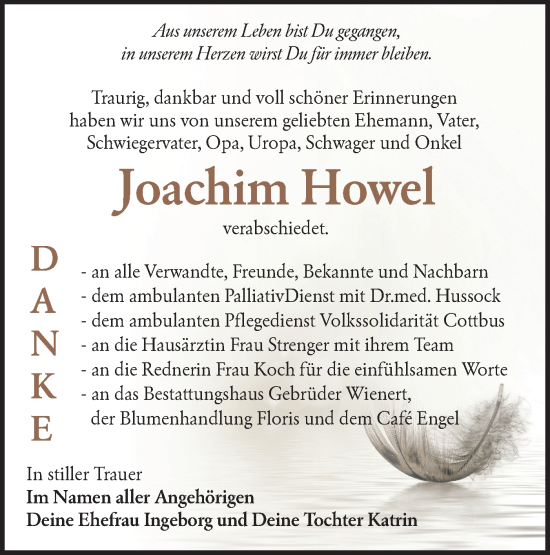 Traueranzeige von Joachim Howel von Lausitzer Rundschau