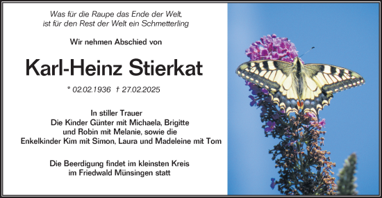 Traueranzeige von Karl-Heinz Stierkat von Lausitzer Rundschau