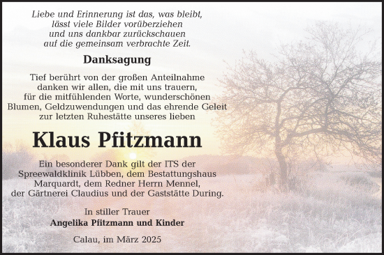 Traueranzeige von Klaus Pfitzmann von Lausitzer Rundschau