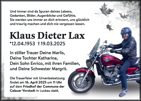 Traueranzeige von Klaus Dieter Lax von Lausitzer Rundschau