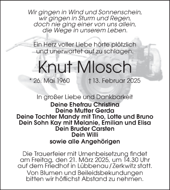 Traueranzeige von Knut Mlosch von Lausitzer Rundschau