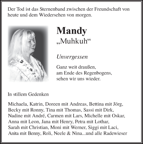 Traueranzeige von Mandy  von Lausitzer Rundschau