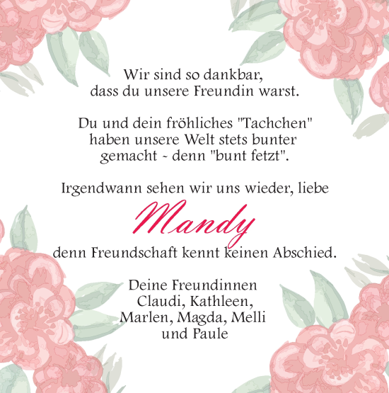 Traueranzeige von Mandy  von Lausitzer Rundschau