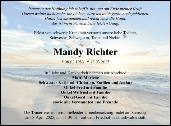 Traueranzeige von Mandy Richter von Lausitzer Rundschau