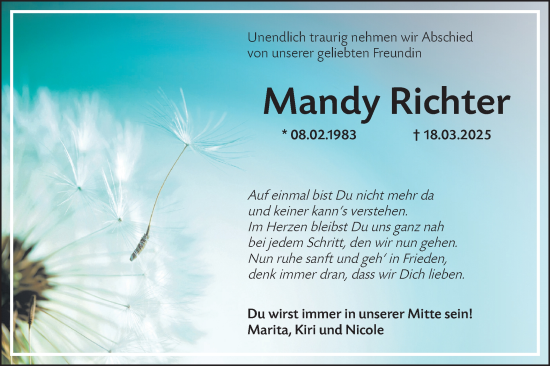 Traueranzeige von Mandy Richter von Lausitzer Rundschau