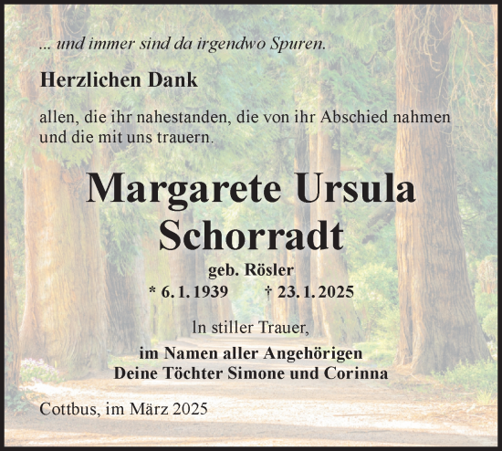 Traueranzeige von Margarete Ursula Schorradt von Lausitzer Rundschau