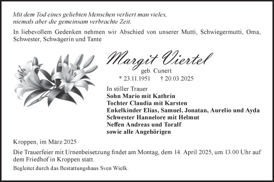 Traueranzeige von Margit Viertel von Lausitzer Rundschau