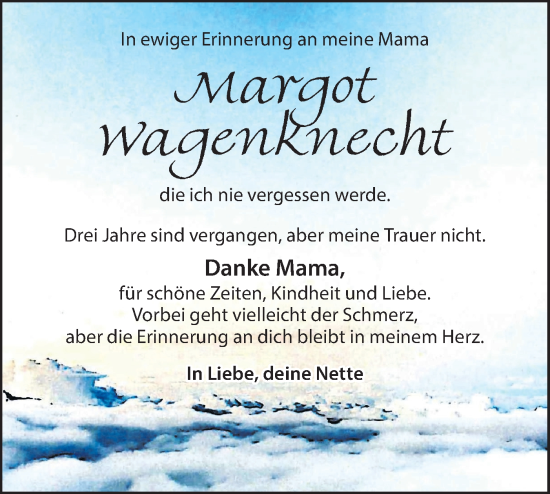 Traueranzeige von Margot Wagenknecht von Lausitzer Rundschau