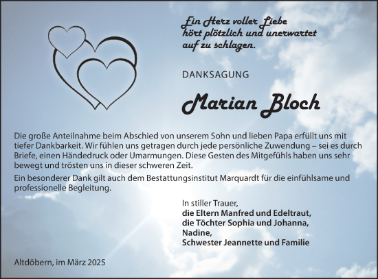 Traueranzeige von Marian Bloch von Lausitzer Rundschau