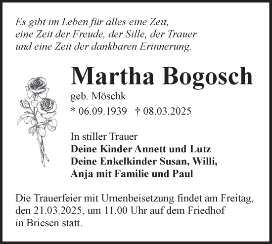 Traueranzeige von Martha Bogosch von Lausitzer Rundschau