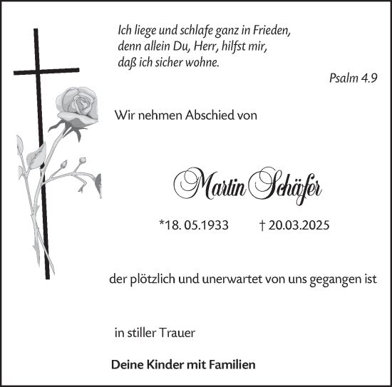 Traueranzeige von Martin Schäfer von Lausitzer Rundschau