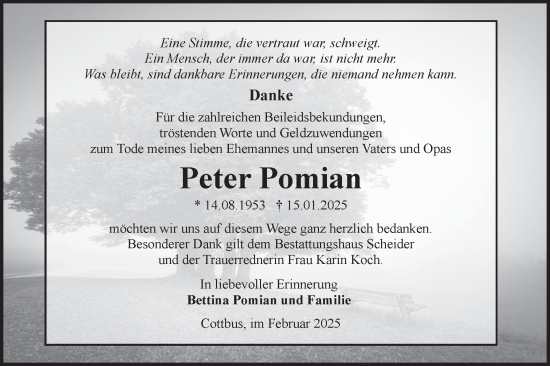 Traueranzeige von Peter Pomian von Lausitzer Rundschau