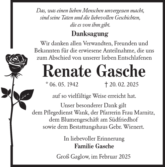 Traueranzeige von Renate Gasche von Lausitzer Rundschau