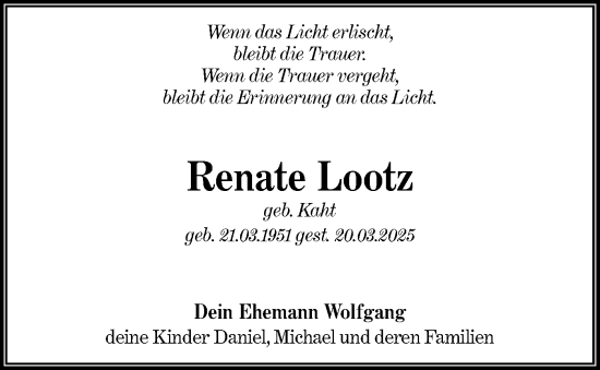 Traueranzeige von Renate Lootz von Lausitzer Rundschau