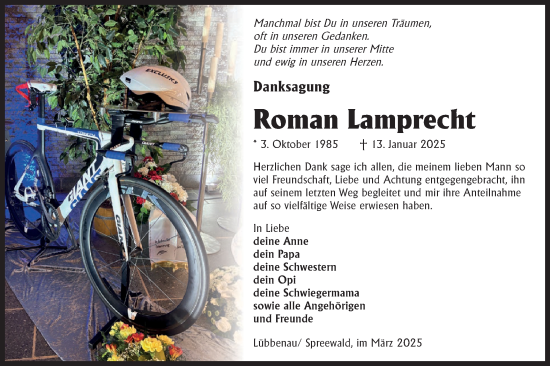 Traueranzeige von Roman Lamprecht von Lausitzer Rundschau