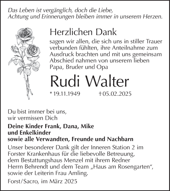 Traueranzeige von Rudi Walter von Lausitzer Rundschau