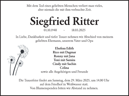 Traueranzeige von Siegfried Ritter von Lausitzer Rundschau