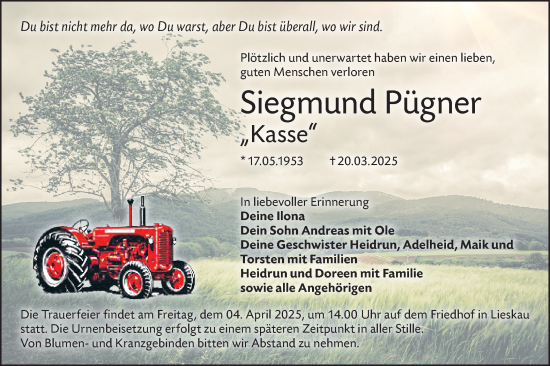 Traueranzeige von Siegmund Pügner von Lausitzer Rundschau