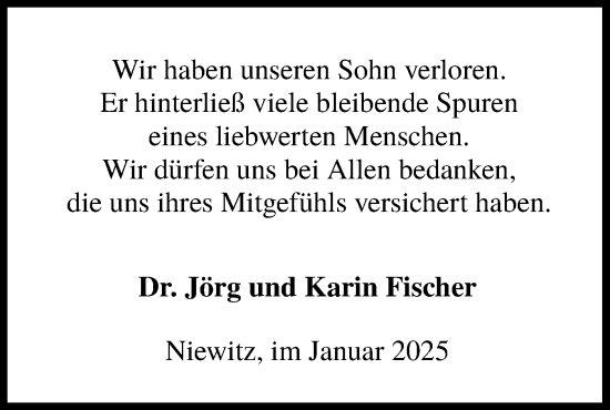 Traueranzeige von Sohn  von Lausitzer Rundschau
