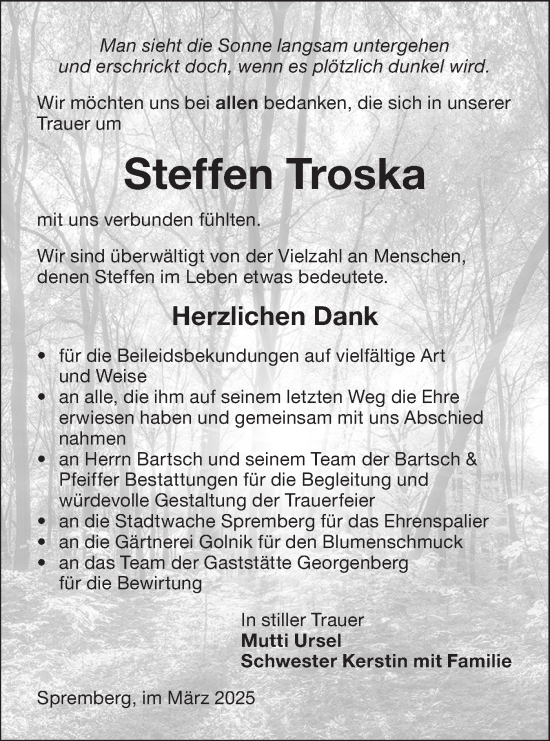 Traueranzeige von Steffen Troska von Lausitzer Rundschau