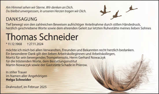 Traueranzeige von Thomas Schneider von Lausitzer Rundschau
