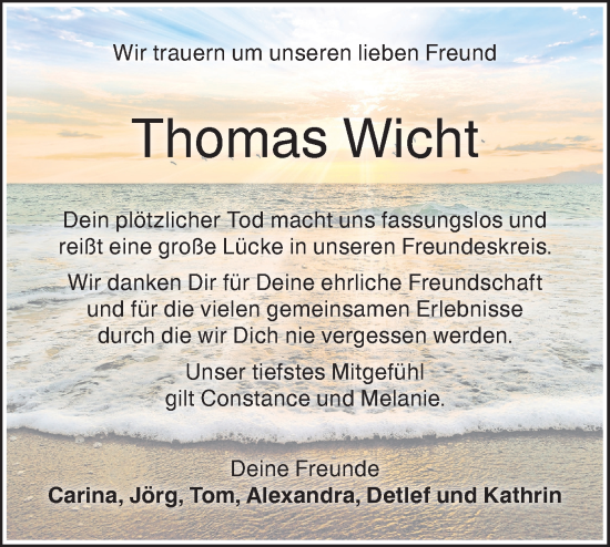 Traueranzeige von Thomas Wicht von Lausitzer Rundschau