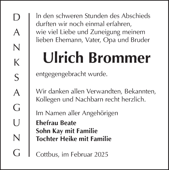 Traueranzeige von Ulrich Brommer von Lausitzer Rundschau
