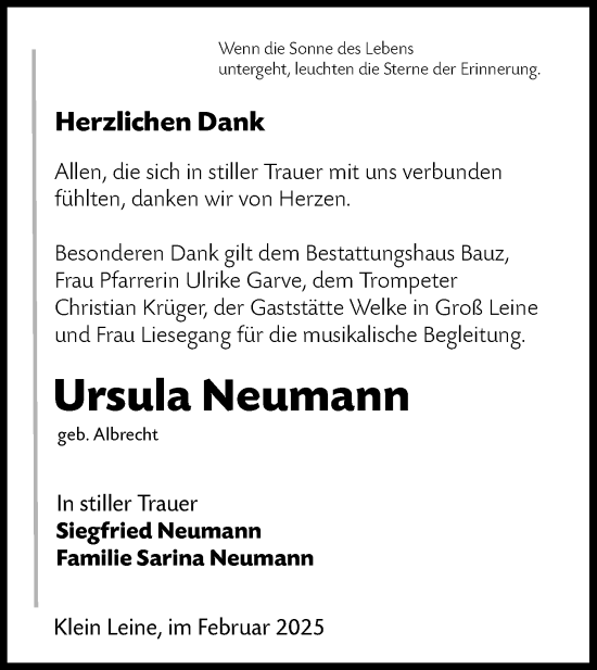 Traueranzeige von Ursula Neumann von Lausitzer Rundschau