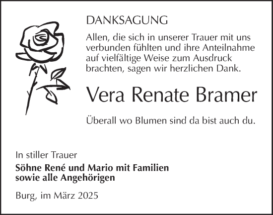 Traueranzeige von Vera Renate Bramer von Lausitzer Rundschau