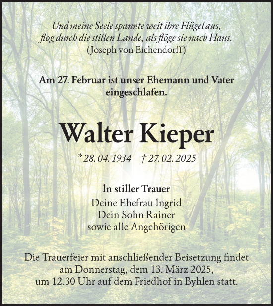 Traueranzeige von Walter Kieper von Lausitzer Rundschau