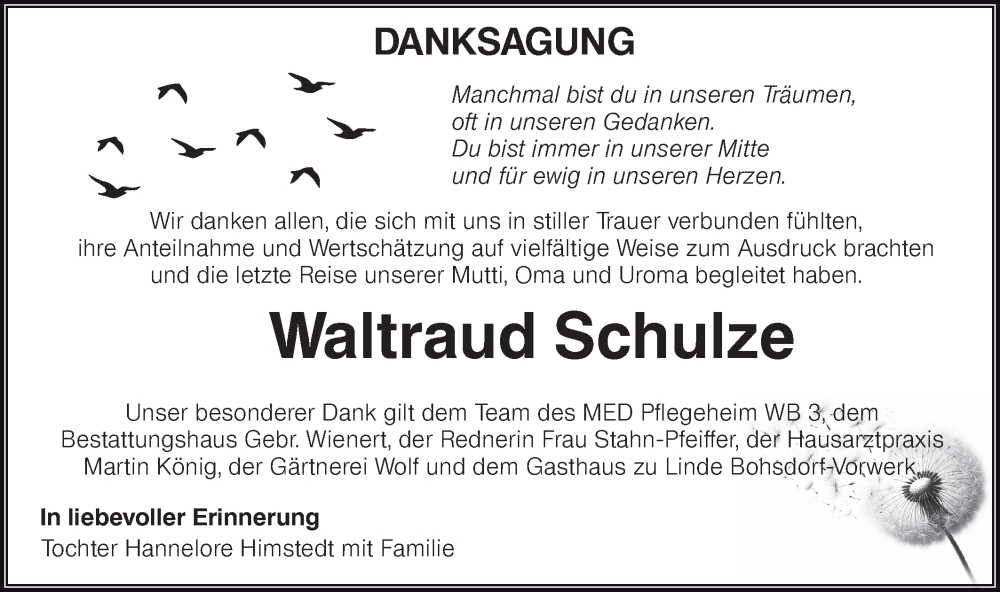  Traueranzeige für Waltraud Schulze vom 29.03.2025 aus Lausitzer Rundschau