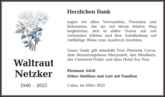 Traueranzeige von Waltraut Netzker von Lausitzer Rundschau