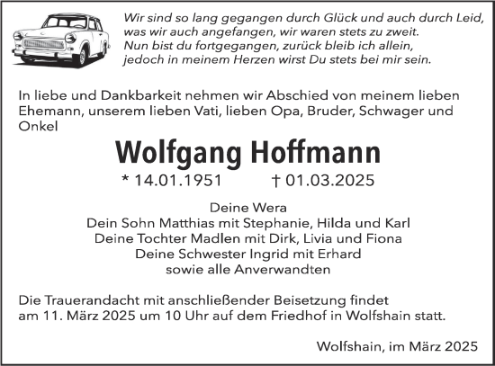 Traueranzeige von Wolfgang Hoffmann von Lausitzer Rundschau