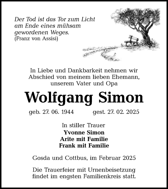 Traueranzeige von Wolfgang Simon von Lausitzer Rundschau